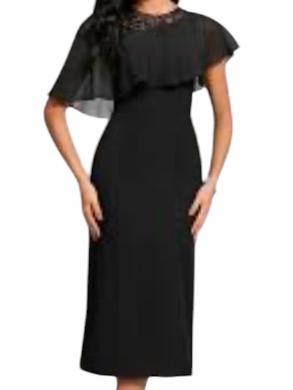 JJs House Black Sheath Scoop Neck Midi Dress with Cape Lace Inset 22W